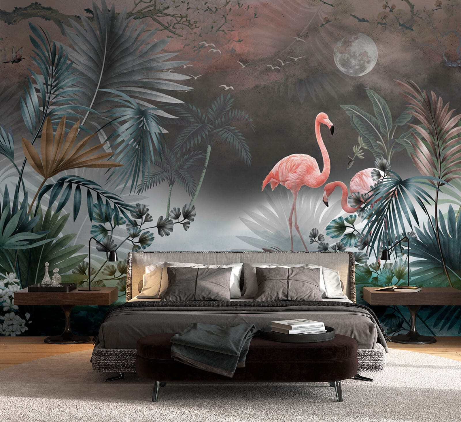 Painting of flamingos and plants Painting of flamingos and plants