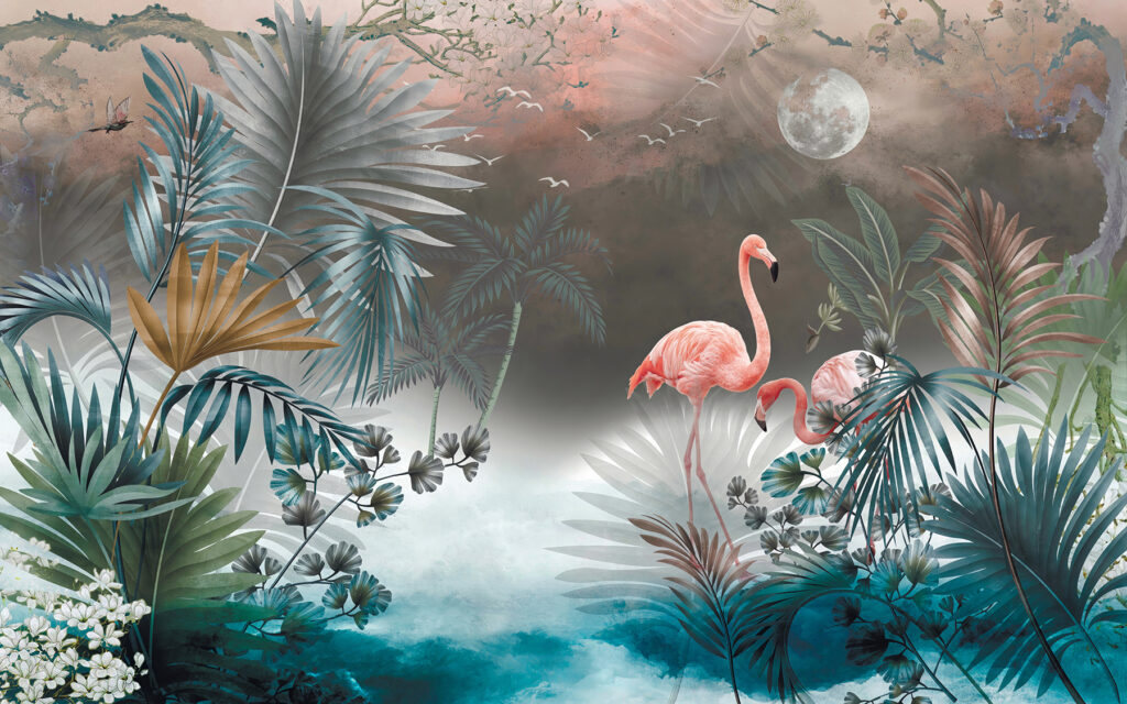 Flamingók és növények festése Flamingók és növények festése
