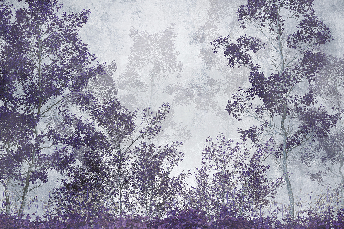 A group of trees with purple leaves