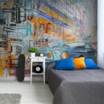 Fotótapéta Egy autó rajza egy utcasarkon