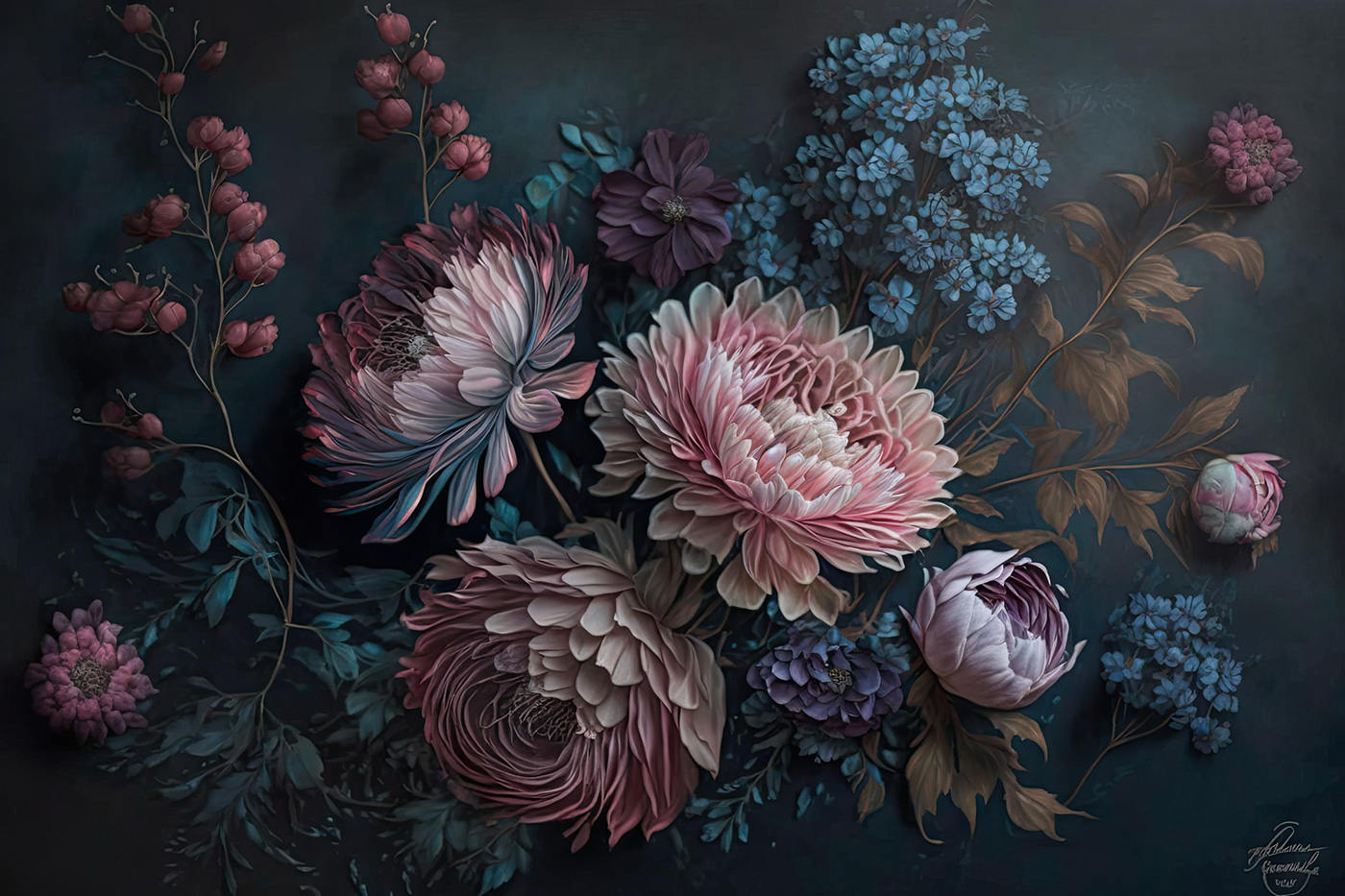 Painting of flowers on a dark background Painting of flowers on a dark background