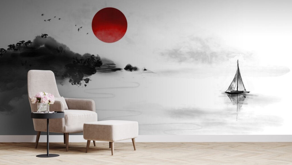 Painting of a boat in the water