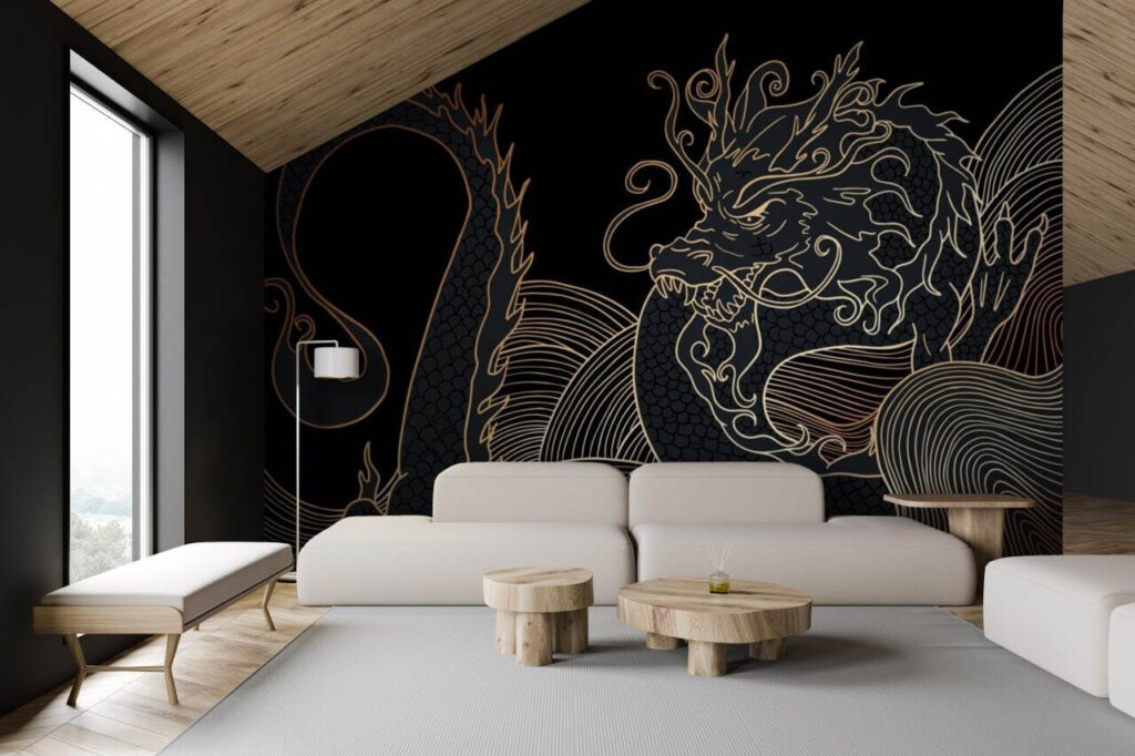 Mystical dragon swirling in darkness