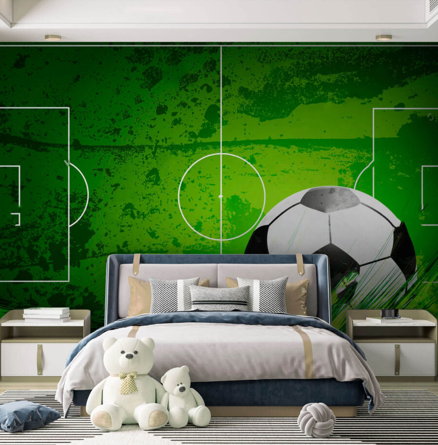 Futball labda egy zöld pályán