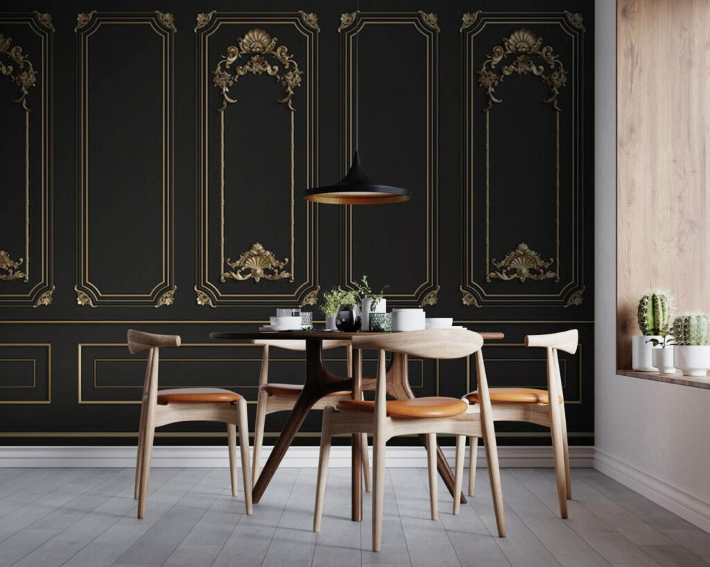 Elegant black panels with ornate accents