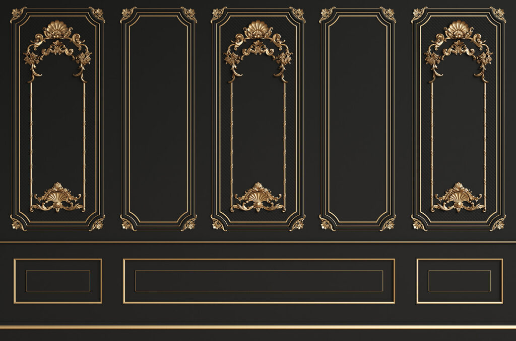 Elegant black panels with ornate accents