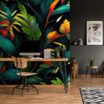 Fotótapéta Színes levelek fekete háttéren