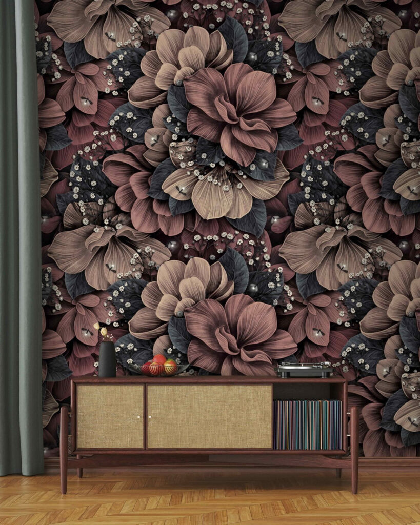 Group of flowers with small white and black leaves