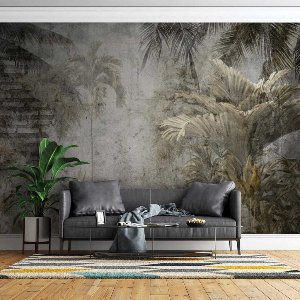 Palm trees on a concrete wall Palm trees on a concrete wall