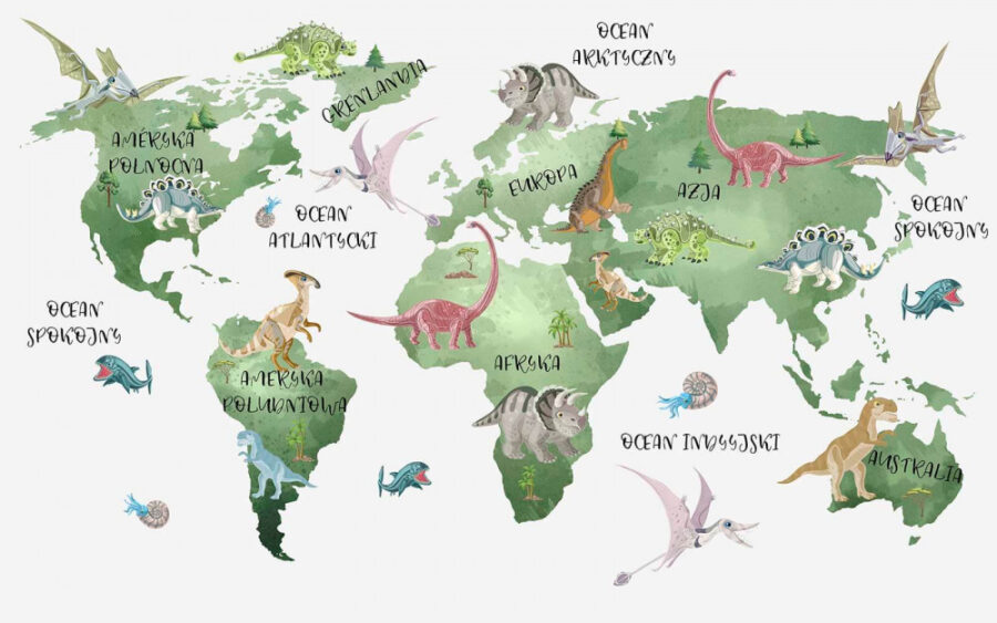 A világ térképe dinoszauruszokkal