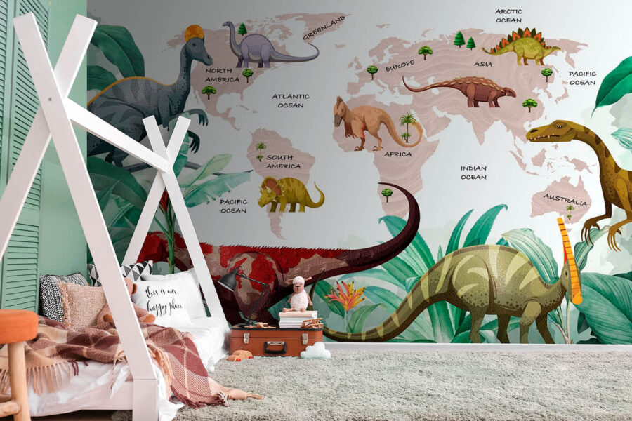Fotótapéta A dinoszauruszok térképe növényekkel és nevekkel - Image 3