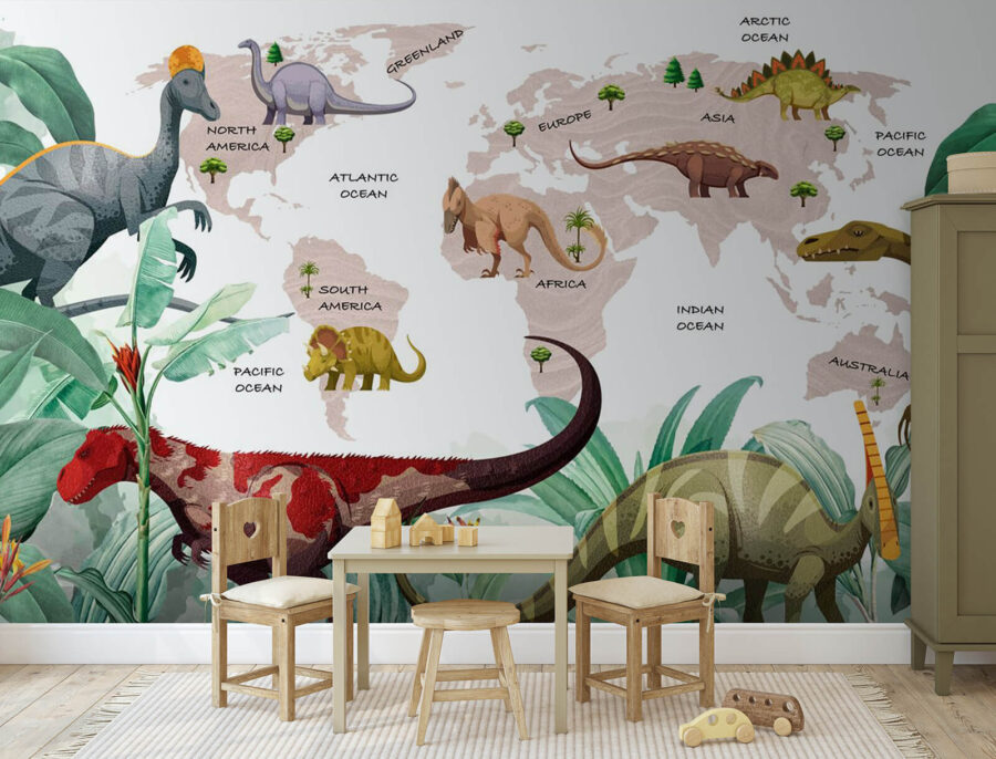 Fotótapéta A dinoszauruszok térképe növényekkel és nevekkel - Image 2