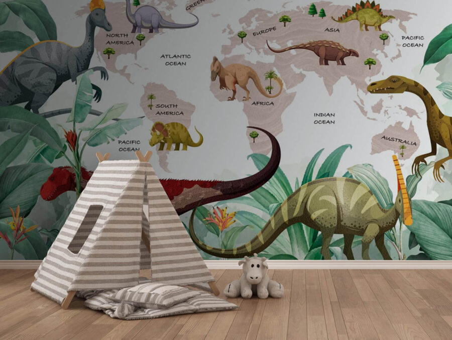Fotótapéta A dinoszauruszok térképe növényekkel és nevekkel