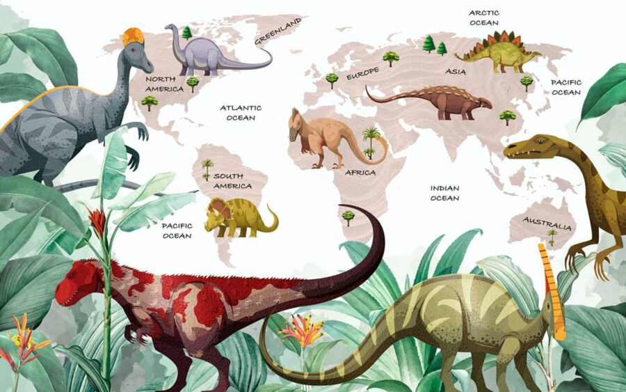 Fotótapéta A dinoszauruszok térképe növényekkel és nevekkel - Image 4