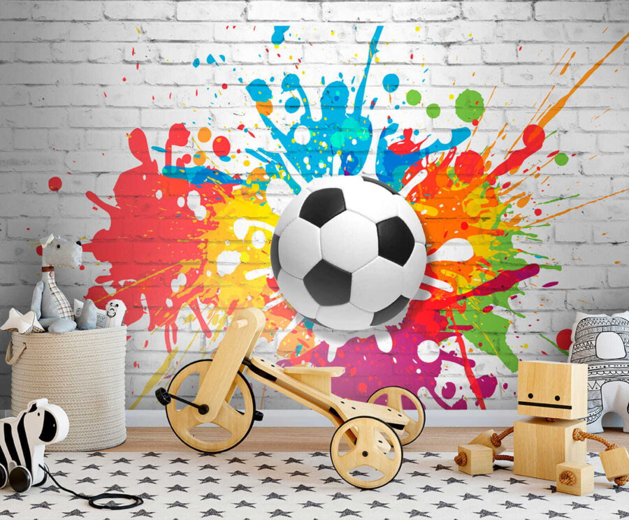 Futball labda egy téglafalra