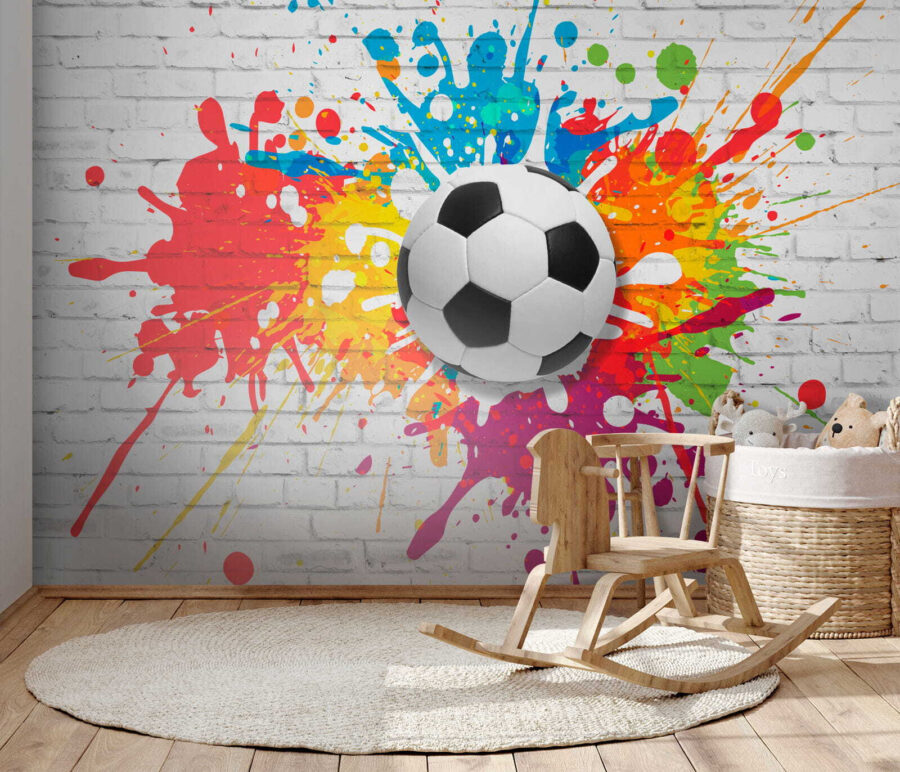 Futball labda egy téglafalra