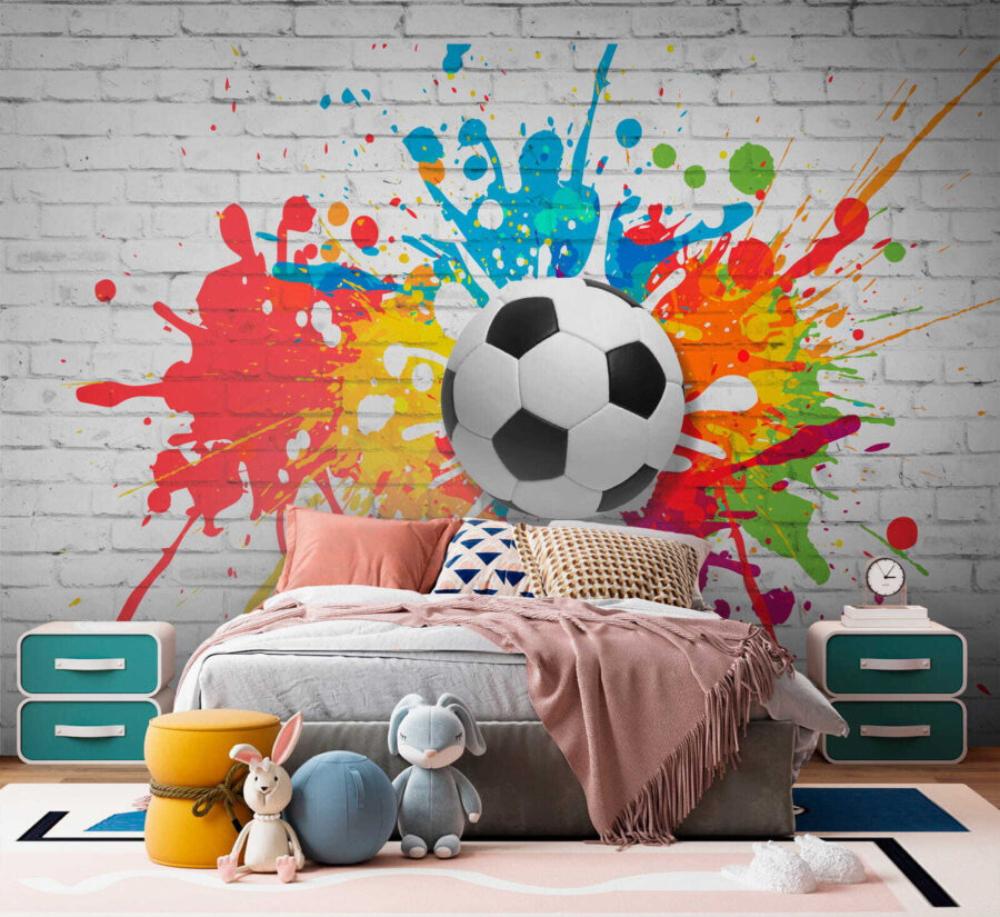 Futball labda egy téglafalra