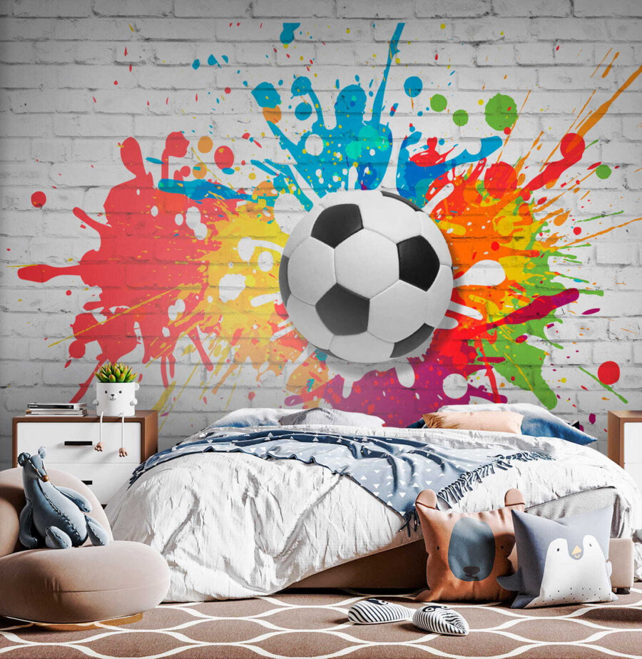 Futball labda egy téglafalra