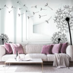 Fotótapéta Lány biciklizik egy szobában pitypanggal