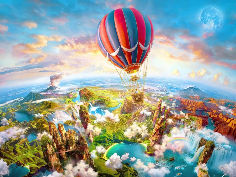 Hőlégballon a táj felett