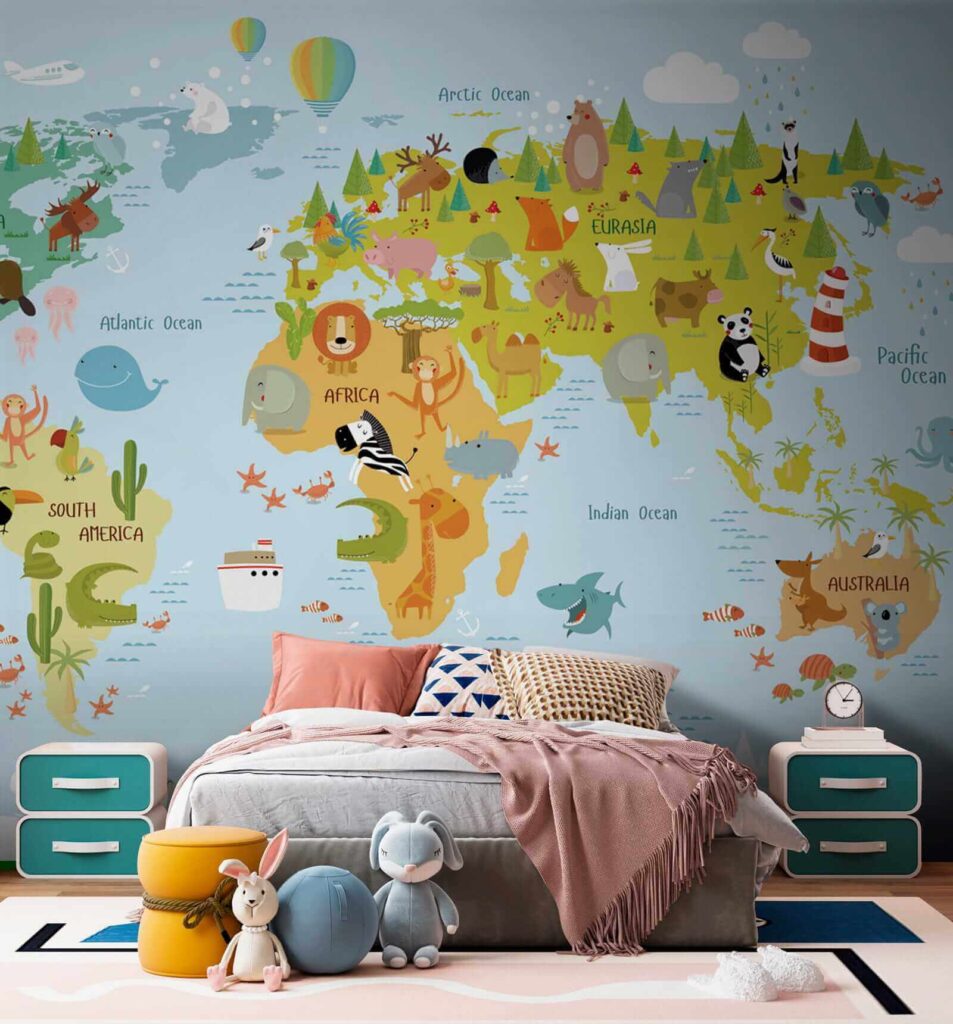 Map of the world with animals Map of the world with animals