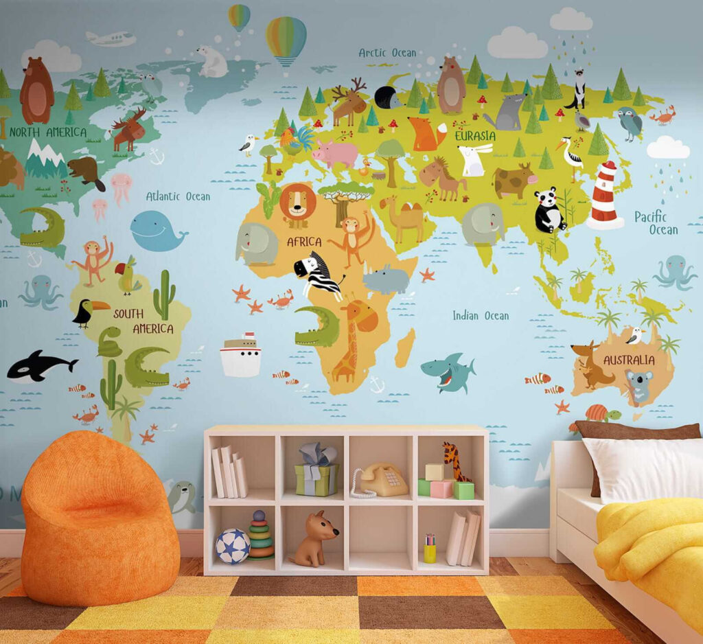 Map of the world with animals Map of the world with animals