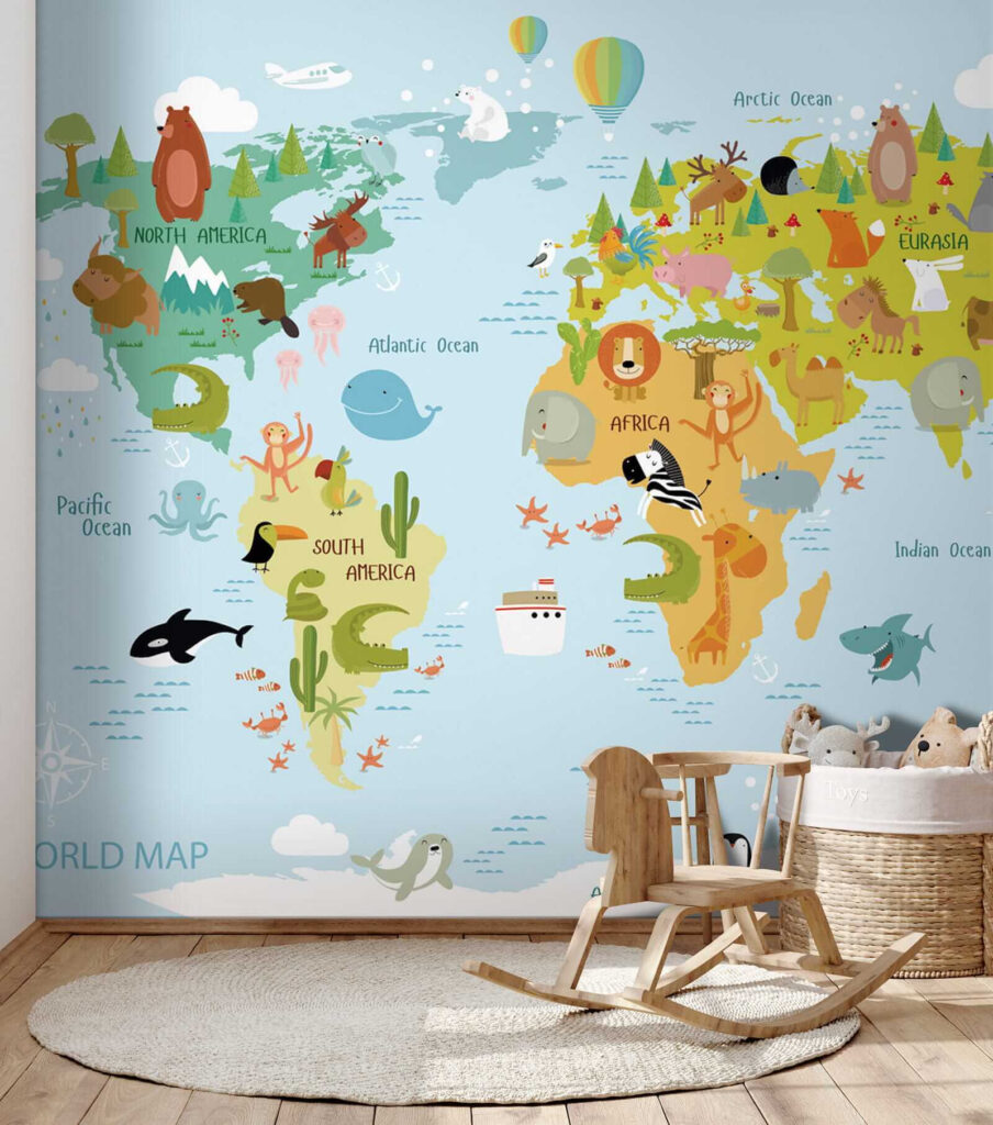 Map of the world with animals Map of the world with animals