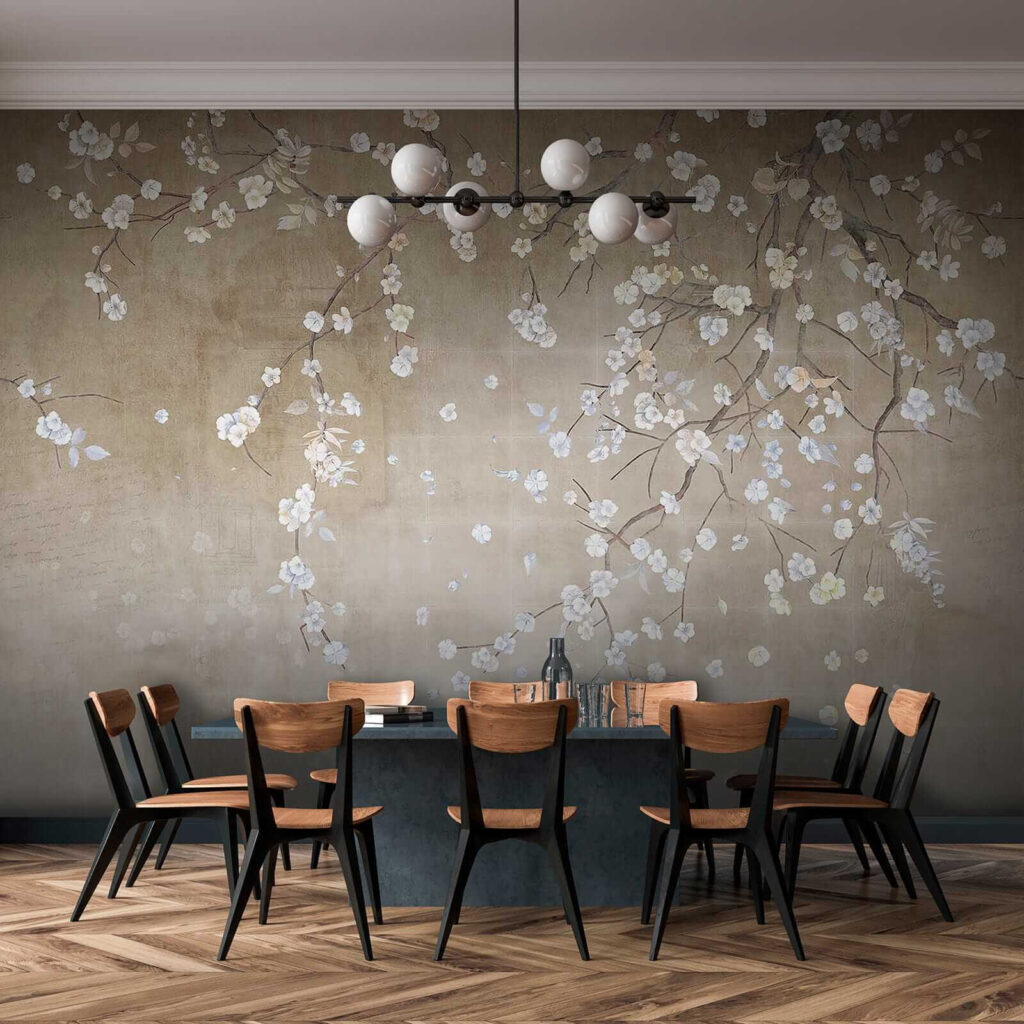 Tree branch with white and blue flowers Tree branch with white and blue flowers