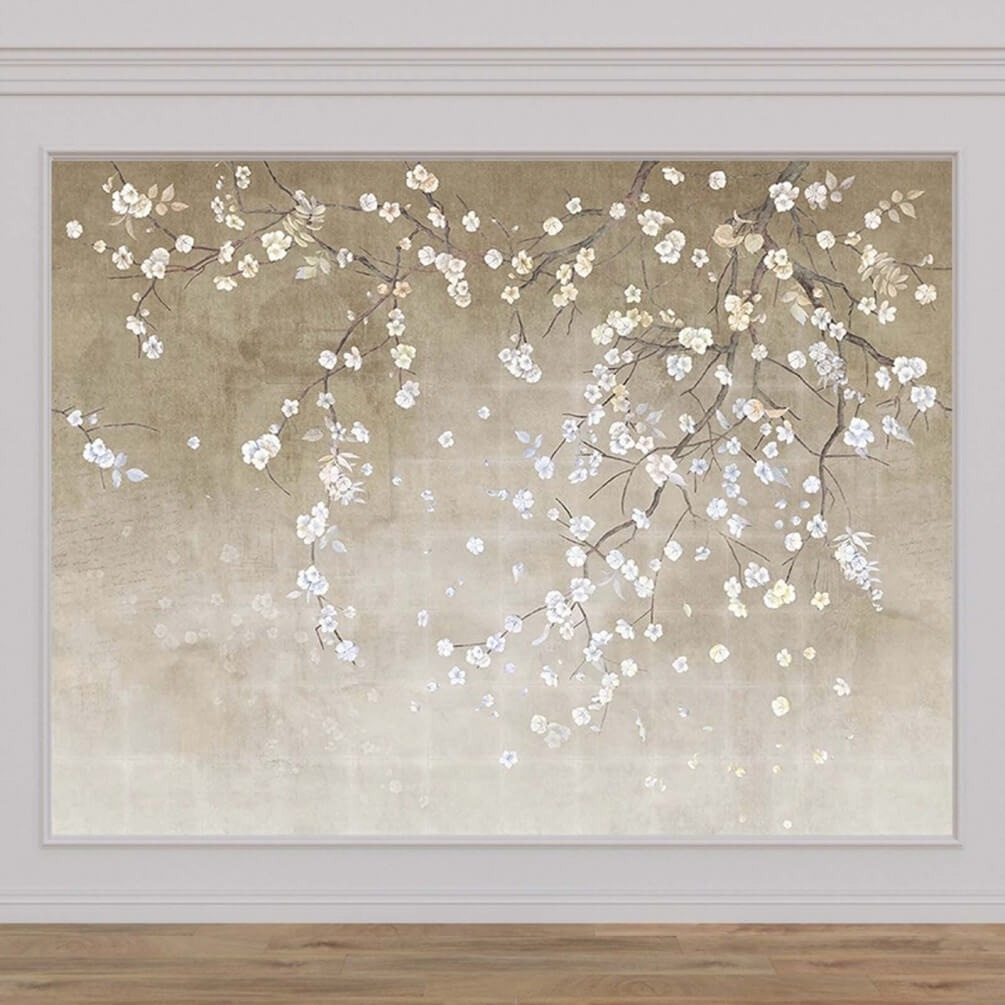 Tree branch with white and blue flowers Tree branch with white and blue flowers