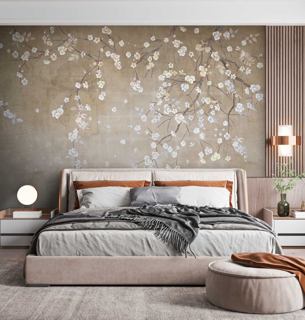 Tree branch with white and blue flowers Tree branch with white and blue flowers