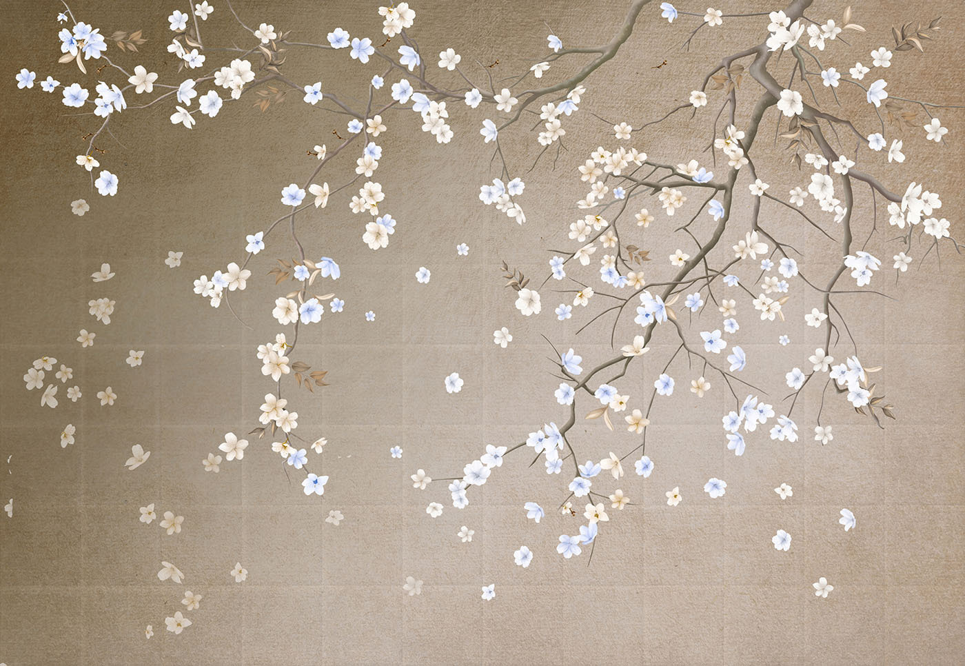 Tree branch with white and blue flowers Tree branch with white and blue flowers