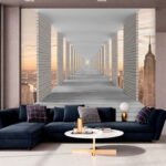 Fotótapéta Hosszú sétány oszlopokkal és a város a háttérben