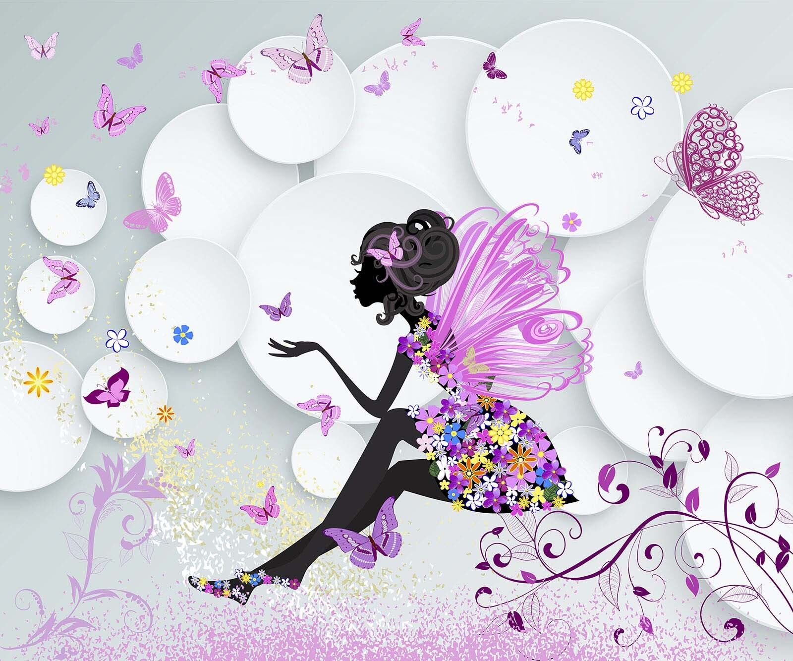 Woman in a dress with butterflies Woman in a dress with butterflies