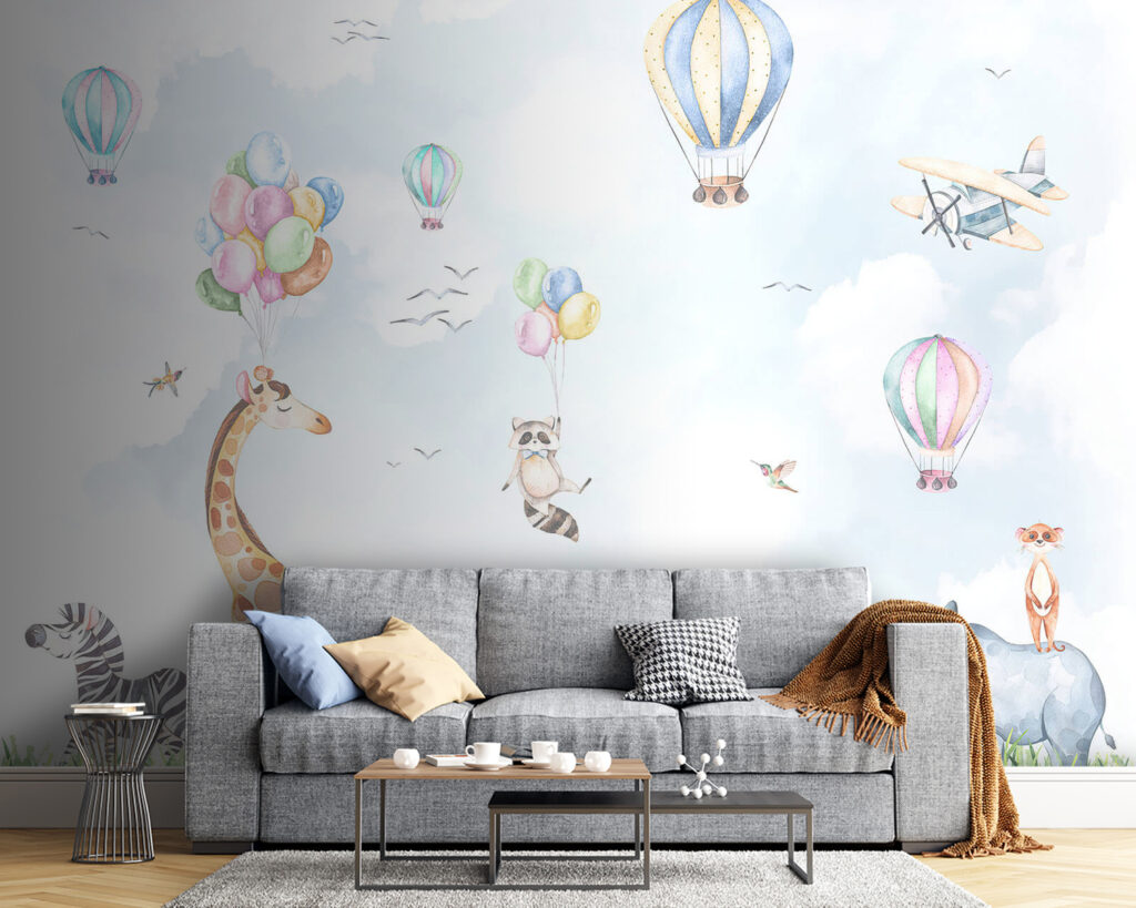 Watercolor of animals and balloons Watercolor of animals and balloons