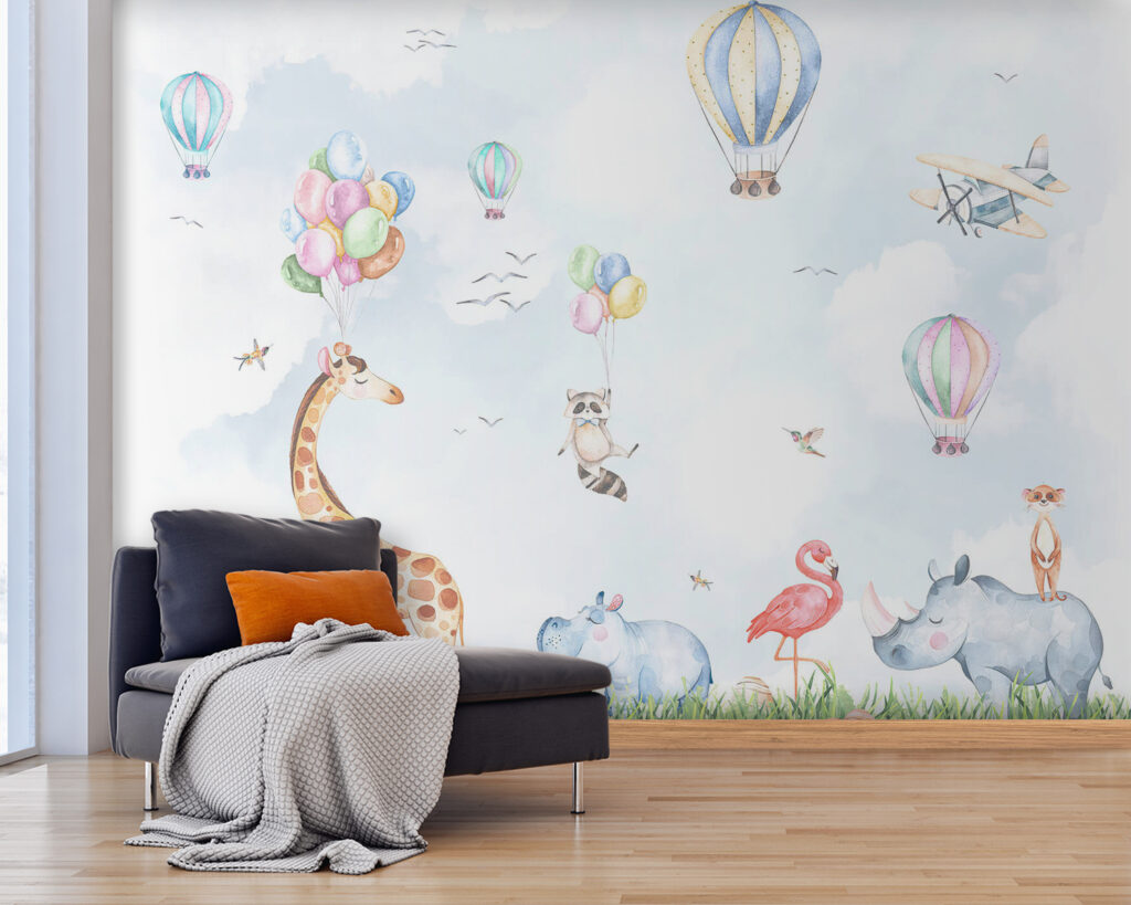 Watercolor of animals and balloons Watercolor of animals and balloons