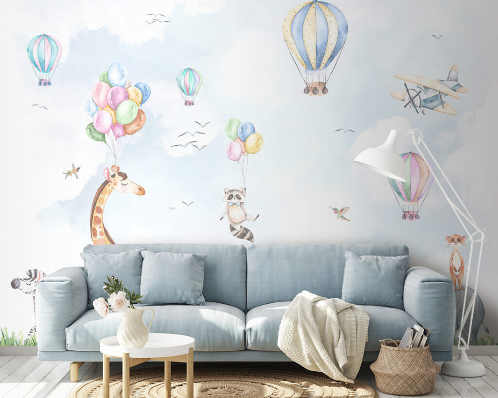 Watercolor of animals and balloons Watercolor of animals and balloons