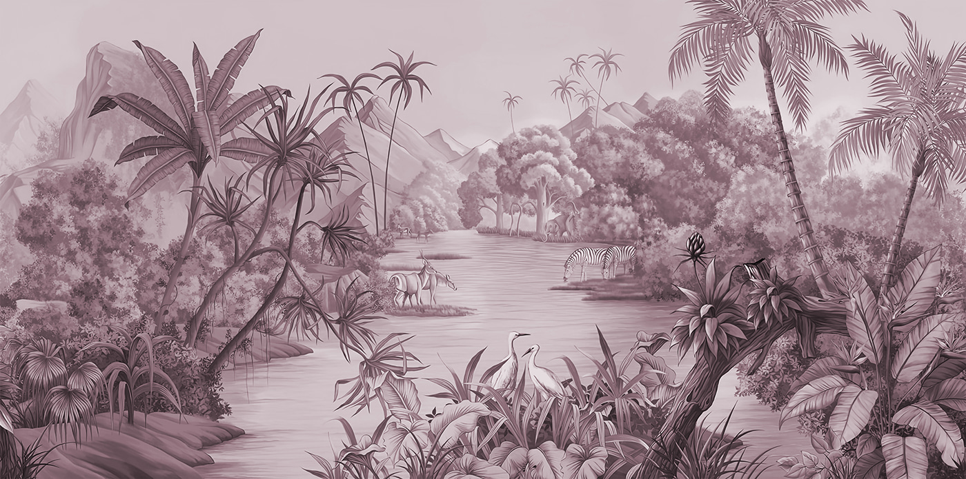 A river with zebras and mountains