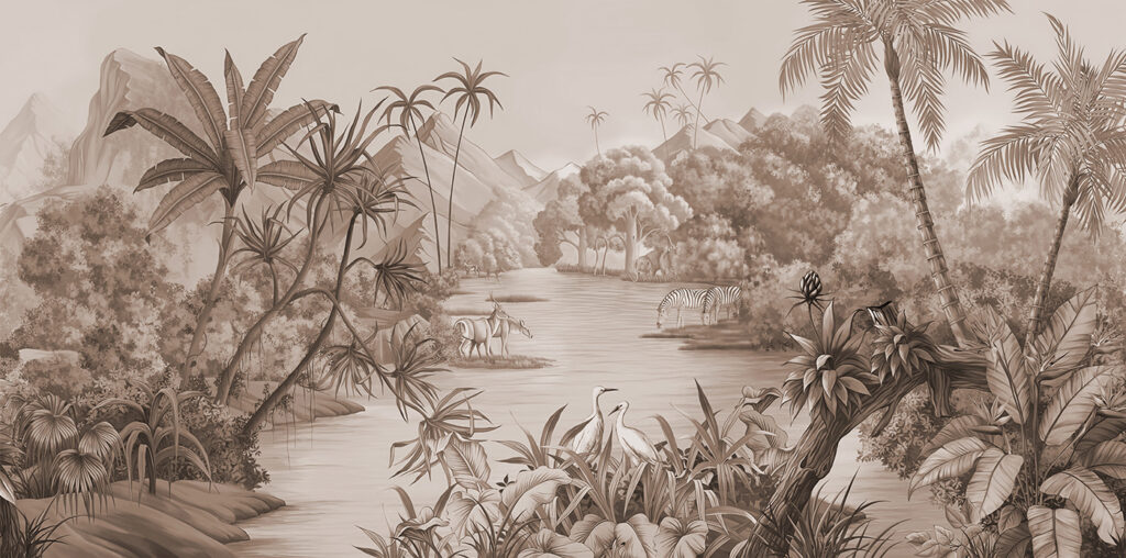 A river with zebras and mountains A river with zebras and mountains