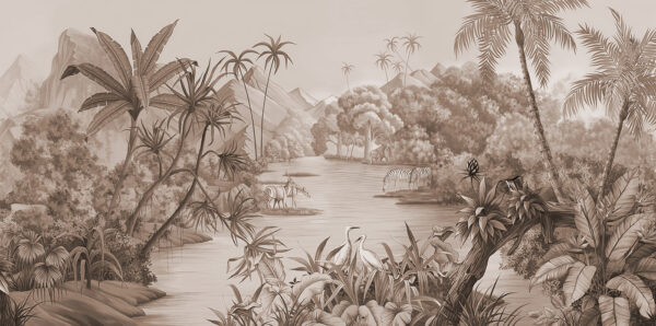 A river with zebras and mountains A river with zebras and mountains