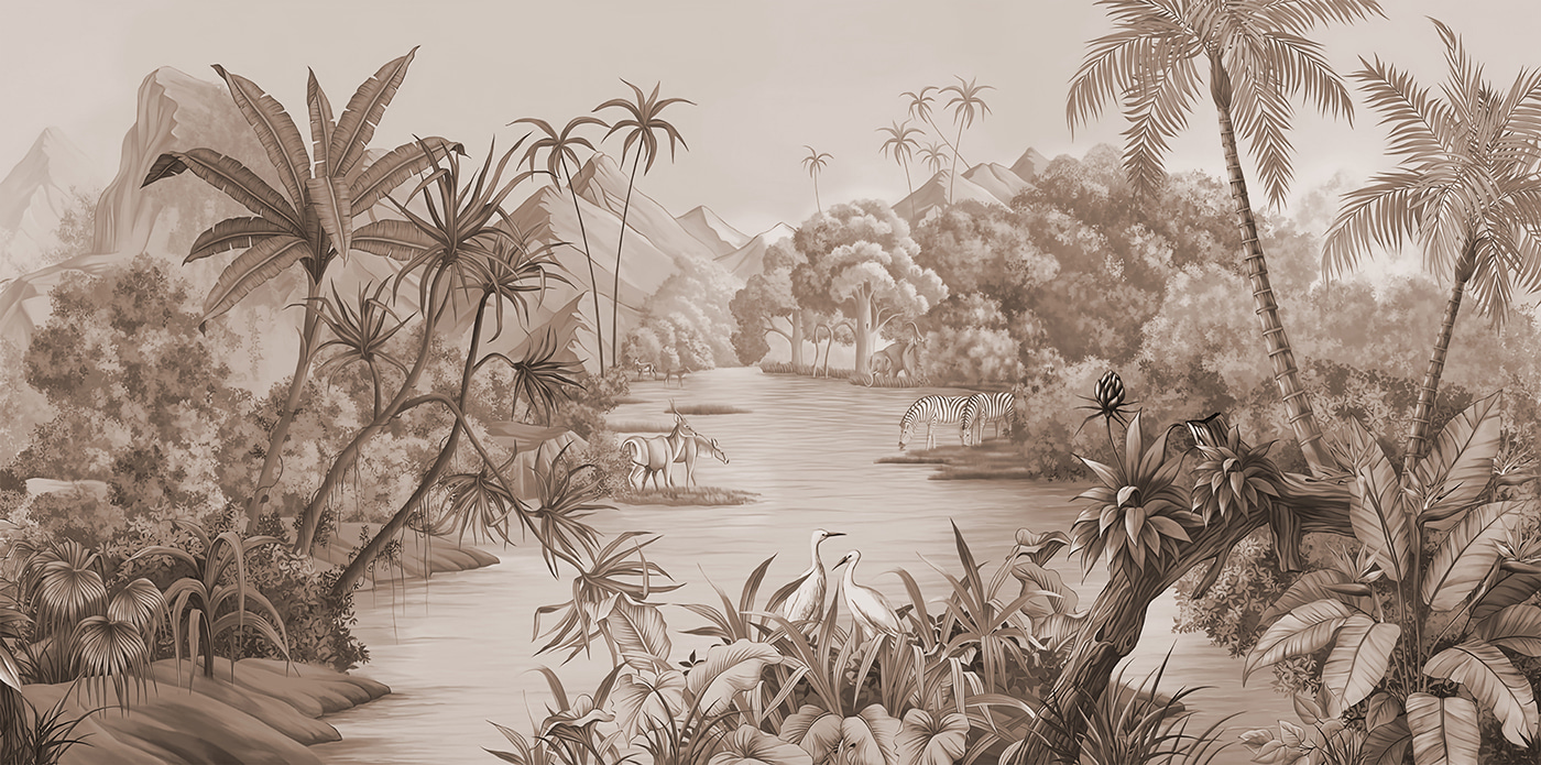 A river with zebras and mountains A river with zebras and mountains