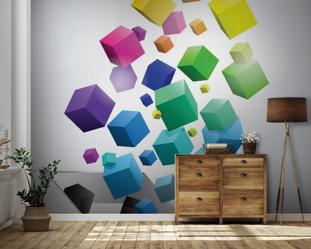 Colorful cubes falling into a box Colorful cubes falling into a box