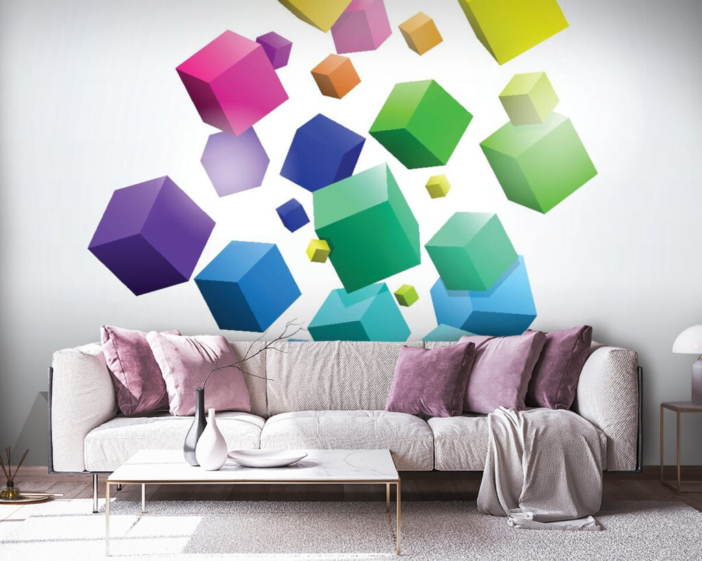 Colorful cubes falling into a box Colorful cubes falling into a box