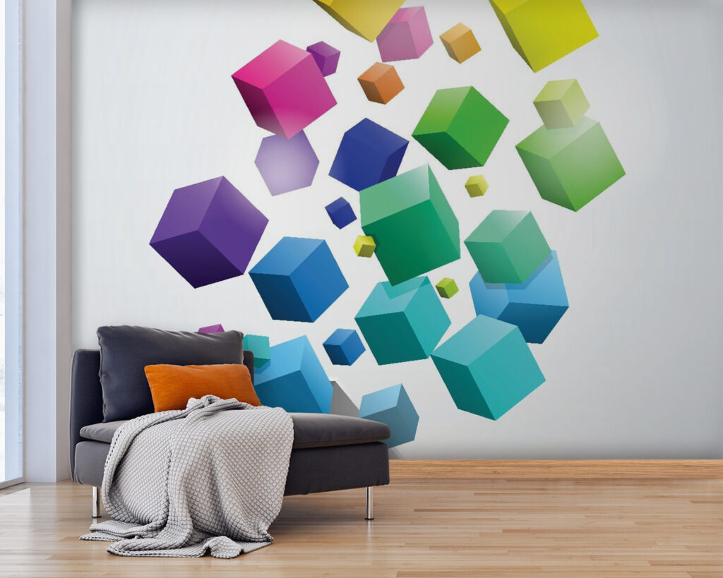 Colorful cubes falling into a box Colorful cubes falling into a box