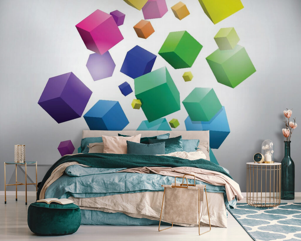 Colorful cubes falling into a box Colorful cubes falling into a box