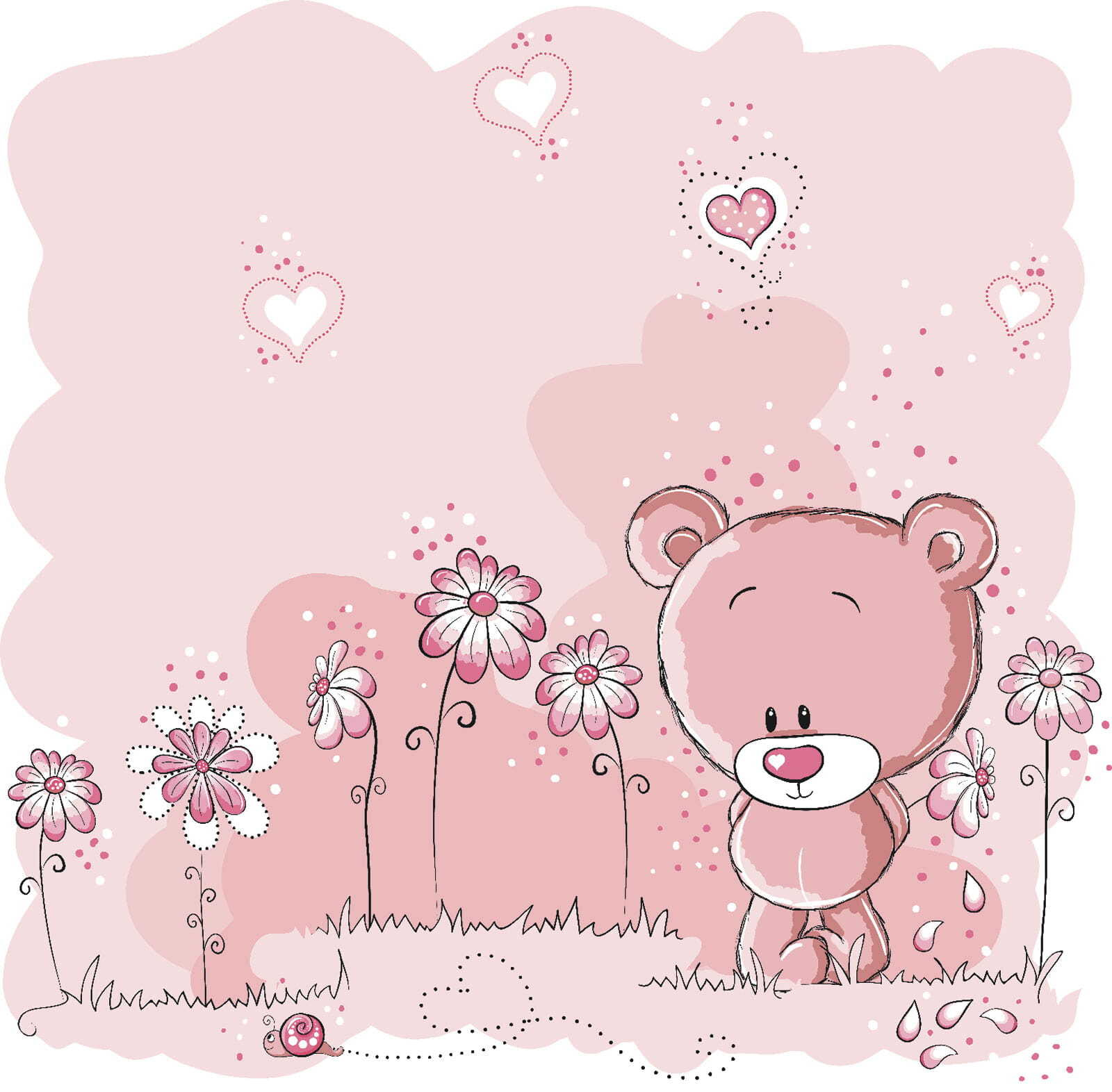 Pink teddy bear with flowers