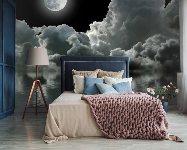 Wall murals Moon over water with clouds and clouds Wall murals Moon over water with clouds and clouds