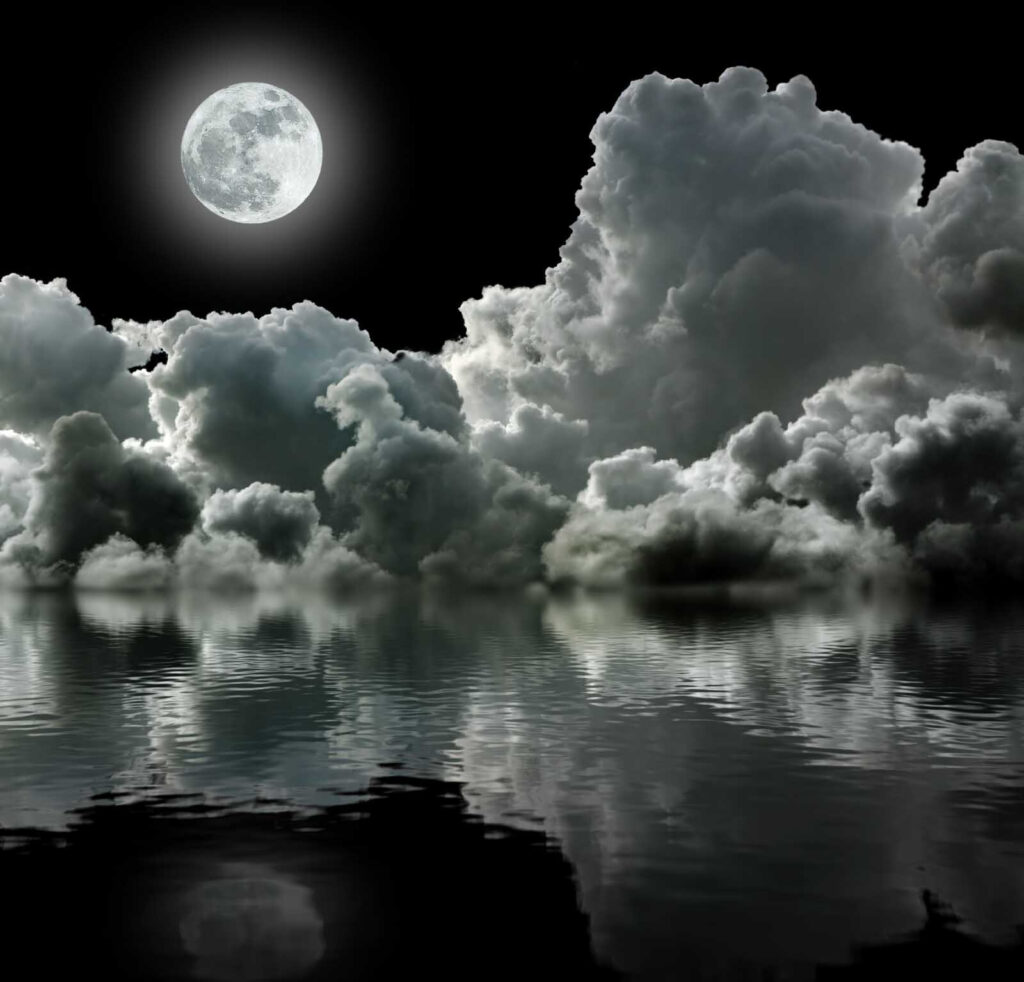 Wall murals Moon over water with clouds and clouds Wall murals Moon over water with clouds and clouds