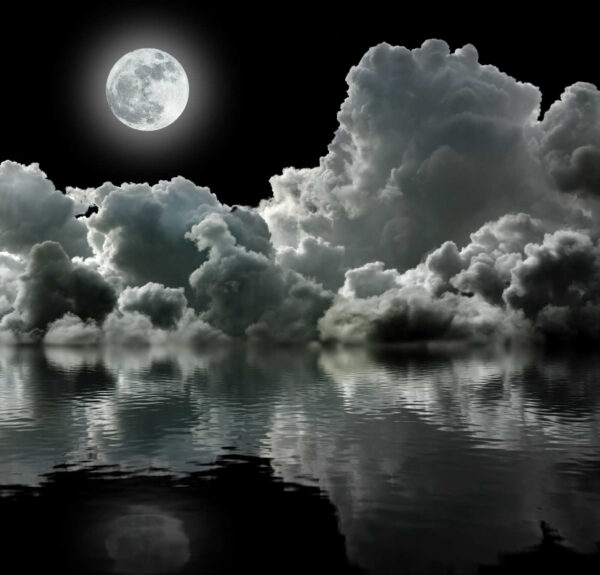 Wall murals Moon over water with clouds and clouds Wall murals Moon over water with clouds and clouds