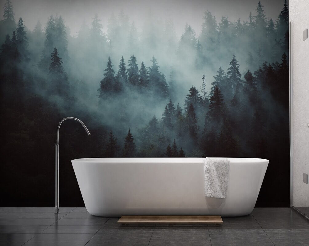 Foggy forest with trees Foggy forest with trees