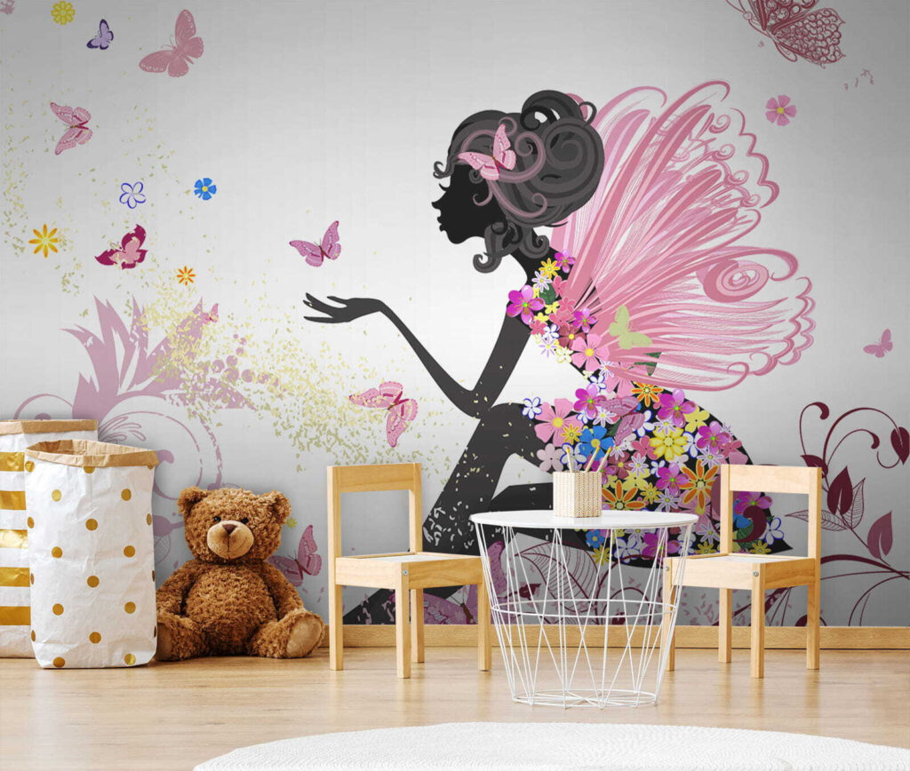 Woman sitting on a flowery dress Woman sitting on a flowery dress